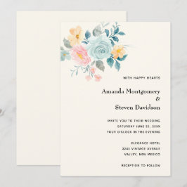 Stijlroze en blauwe ventilator Bouquet - bruiloft Kaart