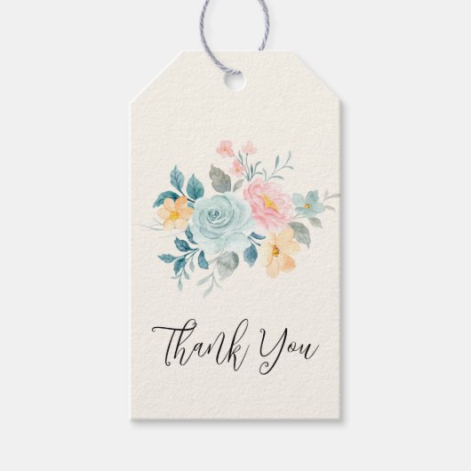 Stijlroze en blauwe ventilator Bouquet Cadeaulabel (Voorkant)