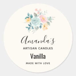 Stijlroze en blauwe ventilator Bouquet Candle Biz Ronde Sticker