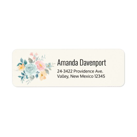 Stijlroze en blauwe ventilator Bouquet Etiket (Voorkant)