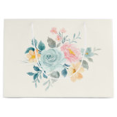 Stijlroze en blauwe ventilator Bouquet Groot Cadeauzakje (Voorkant)