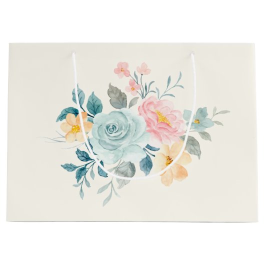 Stijlroze en blauwe ventilator Bouquet Groot Cadeauzakje (Voorkant)