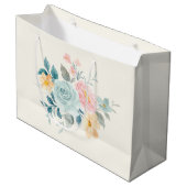 Stijlroze en blauwe ventilator Bouquet Groot Cadeauzakje (Voorkant Gekanteld)