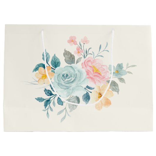 Stijlroze en blauwe ventilator Bouquet Groot Cadeauzakje (Achterkant)