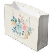 Stijlroze en blauwe ventilator Bouquet Groot Cadeauzakje (Achterkant Gekanteld)