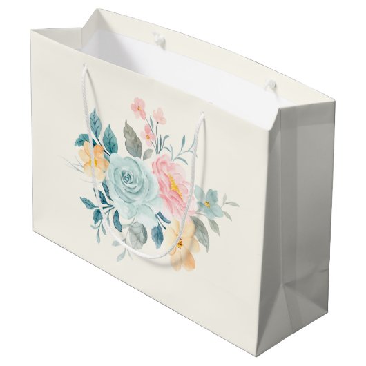 Stijlroze en blauwe ventilator Bouquet Groot Cadeauzakje (Achterkant Gekanteld)