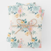 Stijlroze en blauwe ventilator Bouquet Inpakpapier Vel (In situ)