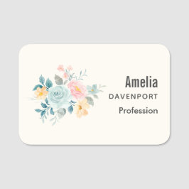 Stijlroze en blauwe ventilator Bouquet Naamplaatje