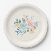 Stijlroze en blauwe ventilator Bouquet Papieren Bordje (Voorkant)