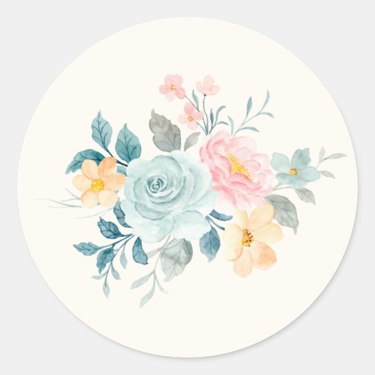 Stijlroze en blauwe ventilator Bouquet Ronde Sticker (Voorkant)