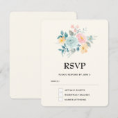 Stijlroze en blauwe ventilator Bouquet RSVP Kaartje (Voorkant / Achterkant)