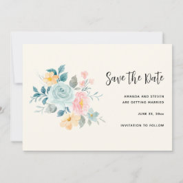 Stijlroze en blauwe ventilator Bouquet Save The Date