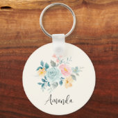 Stijlroze en blauwe ventilator Bouquet Sleutelhanger (Voorkant)