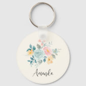 Stijlroze en blauwe ventilator Bouquet Sleutelhanger (Achterkant)