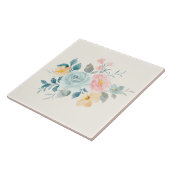 Stijlroze en blauwe ventilator Bouquet Tegeltje (Zijkant)