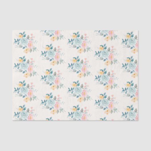 Stijlroze en blauwe ventilator Bouquet Tissuepapier (Voorkant)