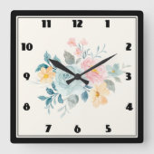 Stijlroze en blauwe ventilator Bouquet Vierkante Klok (Voorkant)