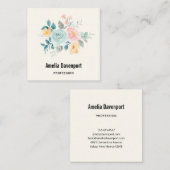 Stijlroze en blauwe ventilator Bouquet Vierkante Visitekaartje (Voorkant / Achterkant)