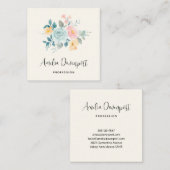 Stijlroze en blauwe ventilator Bouquet Vierkante Visitekaartje (Voorkant / Achterkant)