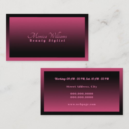 Stijlroze en zwart met elegante gradiënt visitekaartje (Voorkant / Achterkant)
