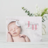 Stijlroze monogram Baby Foto geboorte Aankondiging (Staand voorkant)
