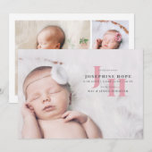 Stijlroze monogram Baby Foto geboorte Aankondiging (Voorkant / Achterkant)
