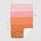 Stijlroze Oranje Abstracte Stripes Script-naam Golfhanddoek (Insitu)