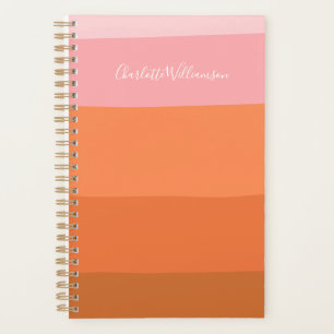 Stijlroze Oranje Abstracte Stripes Script-naam Planner