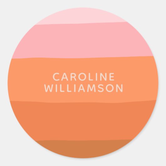 Stijlroze Oranje Abstracte Stripes Script-naam Ronde Sticker (Voorkant)