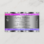 Stijlroze Paarse glitter Stars Monogram Silver Visitekaartje