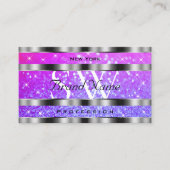 Stijlroze Paarse glitter Stars Monogram Silver Visitekaartje