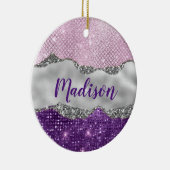 Stijlroze Paarse glittery Silvic-monogram Keramisch Ornament (Rechts)