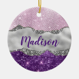 Stijlroze Paarse glittery Silvic-monogram Keramisch Ornament