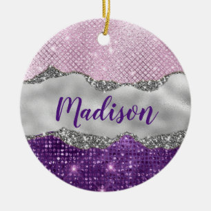 Stijlroze Paarse glittery Silvic-monogram Keramisch Ornament