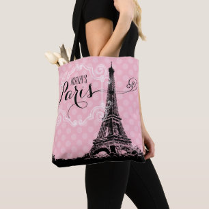 Stijlroze Paris Eiffel Tower Monogram Naam Tote Bag