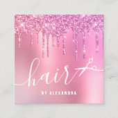 Stijlroze roze goudglitter druppelt schaar haar vierkante visitekaartje (Voorkant)