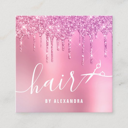 Stijlroze roze goudglitter druppelt schaar haar vierkante visitekaartje