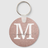 Stijlroze roze goudglitter-monogram sleutelhanger (Voorkant)