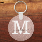 Stijlroze roze goudglitter-monogram sleutelhanger (Voorkant)