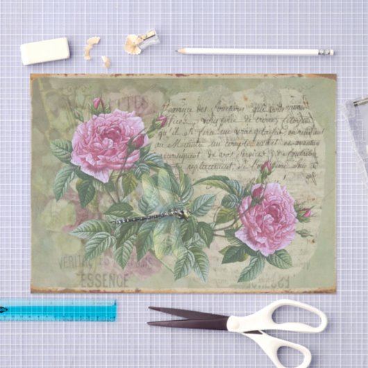 stijlroze rozen, insecten en script tissuepapier (Craft)