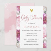 Stijlroze Waterverf Floral Baby shower uitnodigen Kaart (Voorkant / Achterkant)