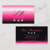 Stijlroze zwarte ombre Sparkle Diamonds Initialen Visitekaartje (Voorkant / Achterkant)