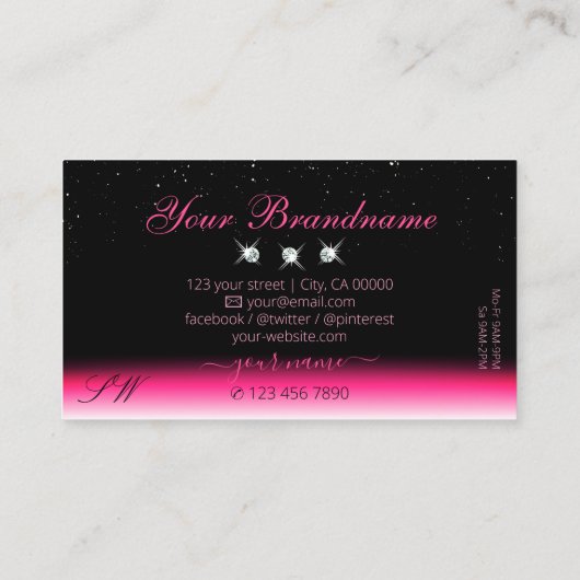 Stijlroze zwarte ombre Sparkle Diamonds Initialen Visitekaartje (Achterkant)