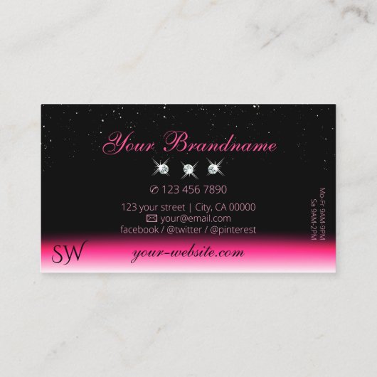 Stijlroze zwarte ombre Sparkle Diamonds Monogram Visitekaartje (Achterkant)