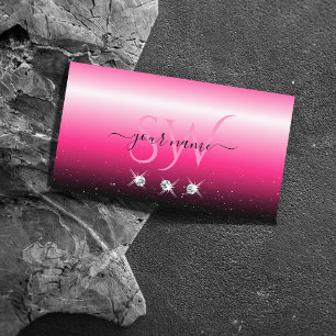 Stijlroze zwarte ombre Sparkle Diamonds Monogram Visitekaartje