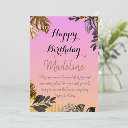  stijlverjaardagskaart roze gradiënt kaart (Staand voorkant)