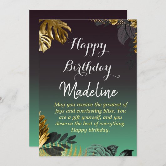 stijlverjaardagskaart zwarte groene gradiënt kaart (Voorkant / Achterkant)