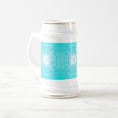 Stijlverlooptextuur met barokvormige stijl turquoi bierpul (Voorkant links)