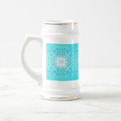 Stijlverlooptextuur met barokvormige stijl turquoi bierpul (Links)