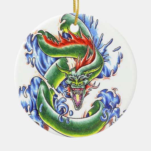 Stijlversiering van het tattoo Cool Green Water Dr Keramisch Ornament (Voorkant)